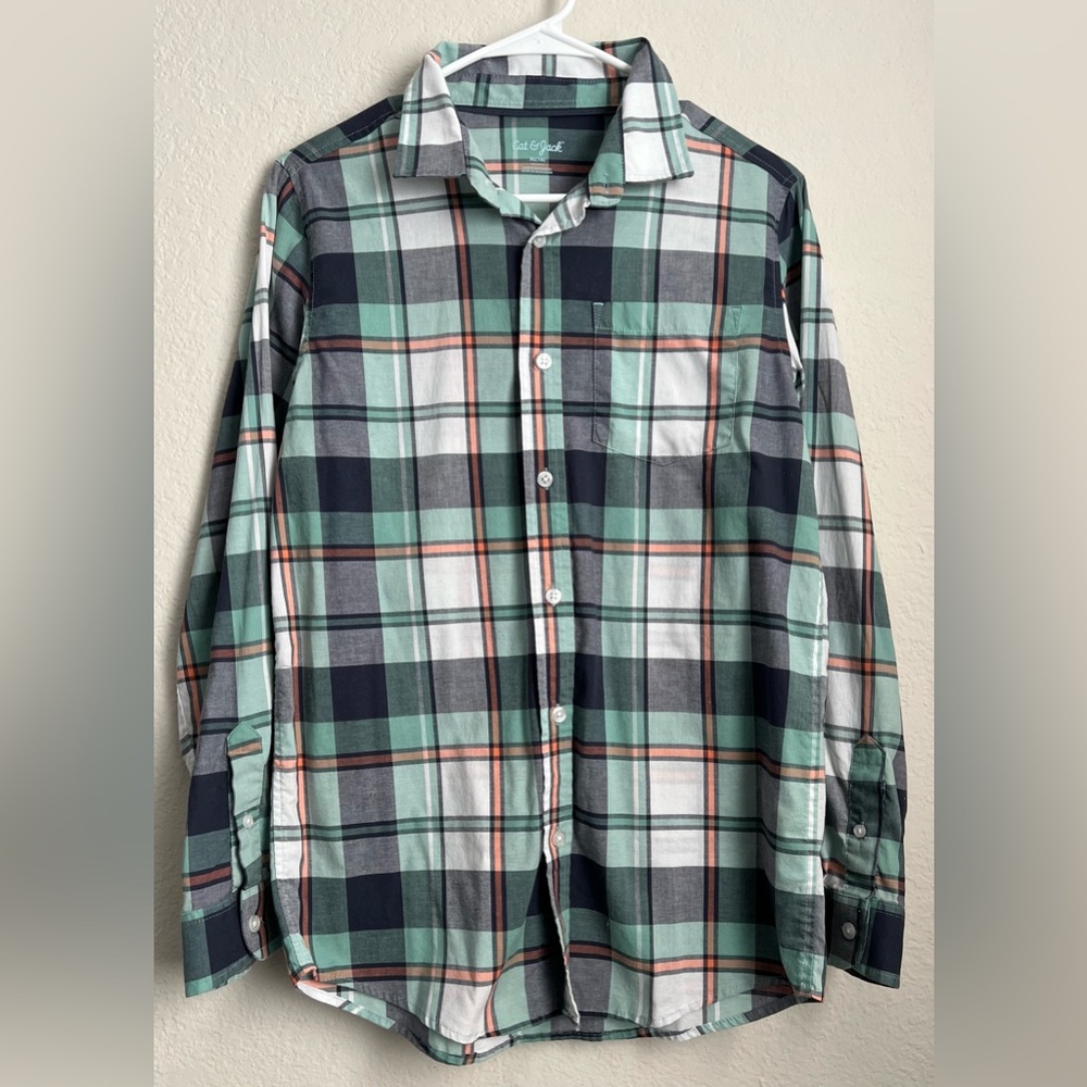 Cat & Jack Boys Green and Black Button Up Shirt Size XL (16)